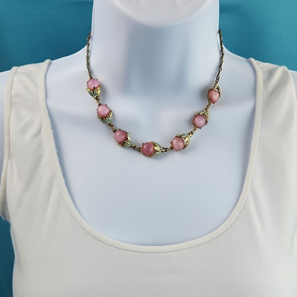 🔹️Antique Gold Plated & Pink Bead Choker Necklace